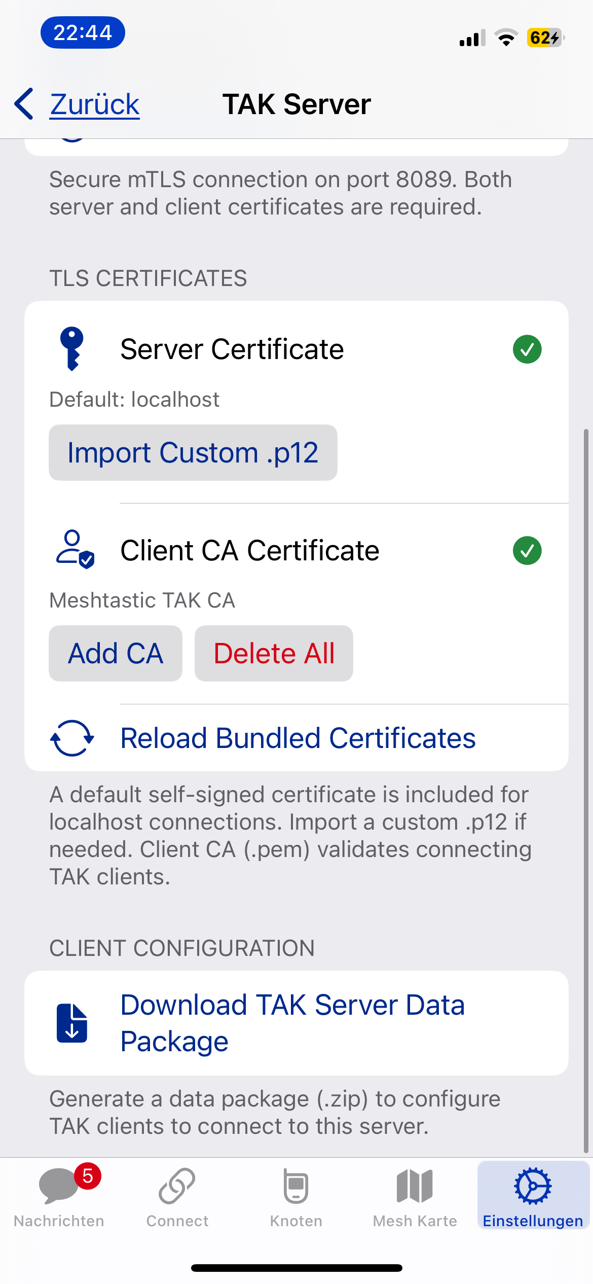 Server Data Packet herunterladen und in iTAK importieren